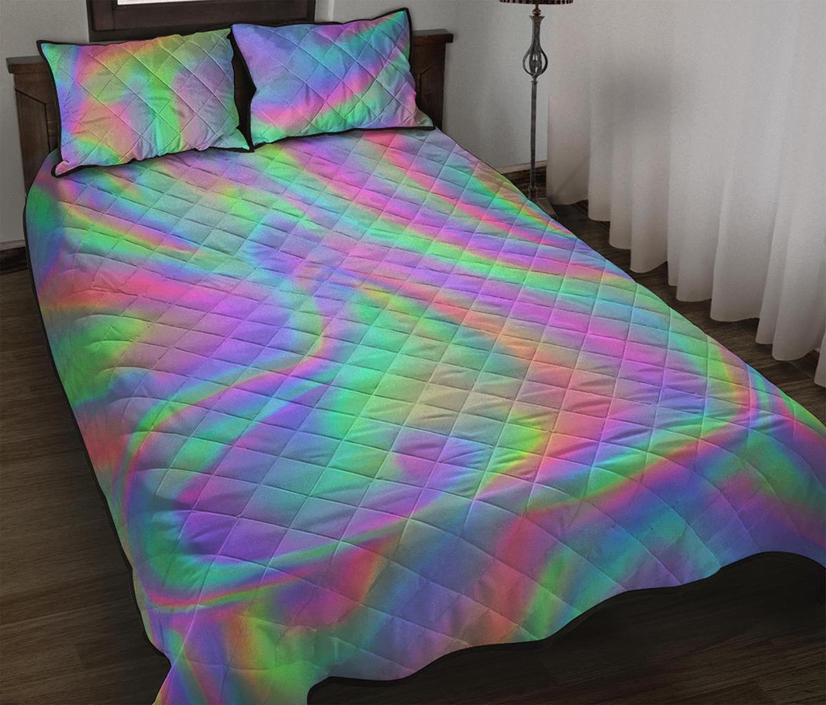 Psychedelic Holographic Trippy Print Quilt Bed Set