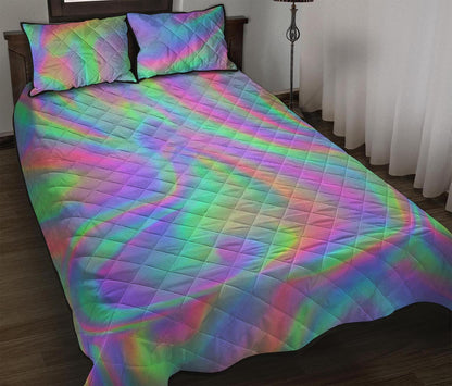 Psychedelic Holographic Trippy Print Quilt Bed Set