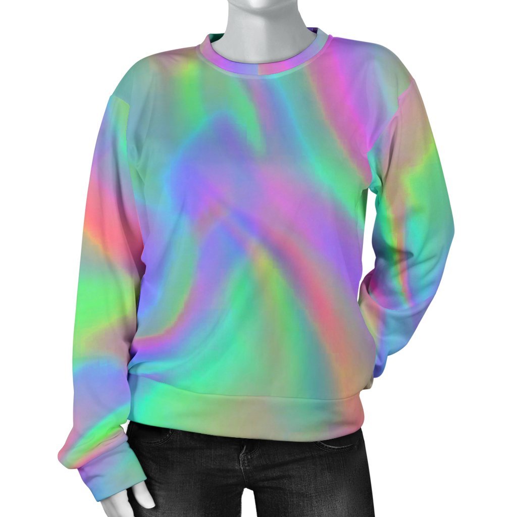 Psychedelic Holographic Trippy Print Women's Crewneck Sweatshirt GearFrost