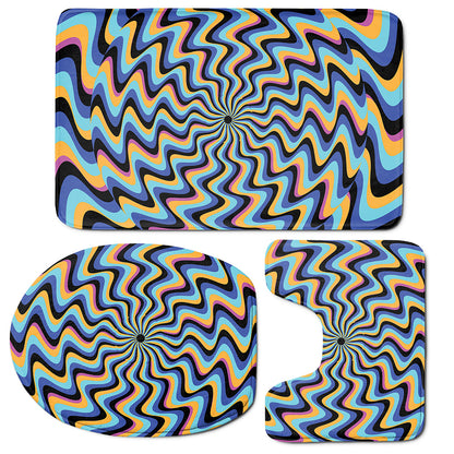 Psychedelic Illusory Motion Print 3 Piece Bath Mat Set