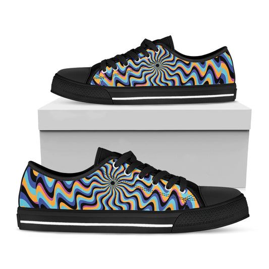Psychedelic Illusory Motion Print Black Low Top Shoes