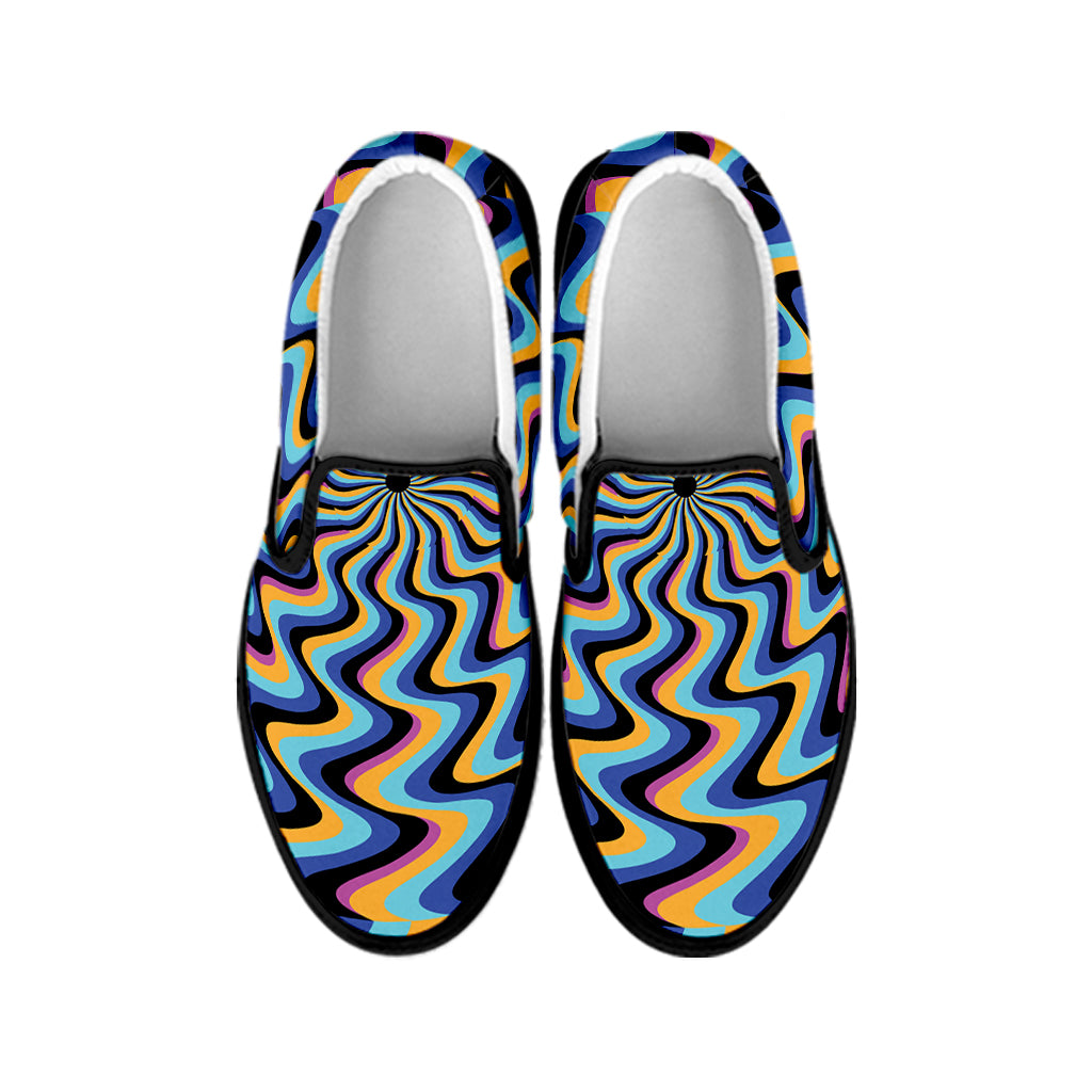Psychedelic Illusory Motion Print Black Slip On Shoes