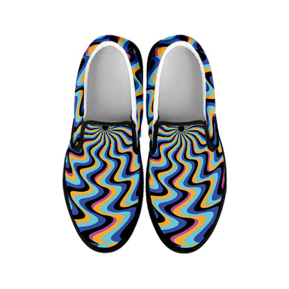 Psychedelic Illusory Motion Print Black Slip On Shoes