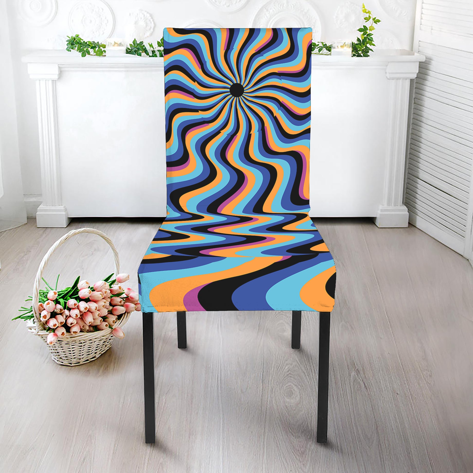 Psychedelic Illusory Motion Print Dining Chair Slipcover