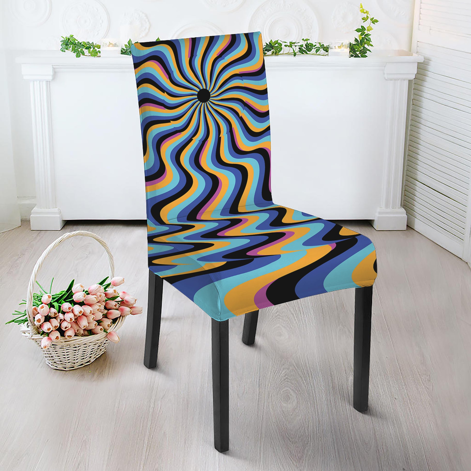 Psychedelic Illusory Motion Print Dining Chair Slipcover
