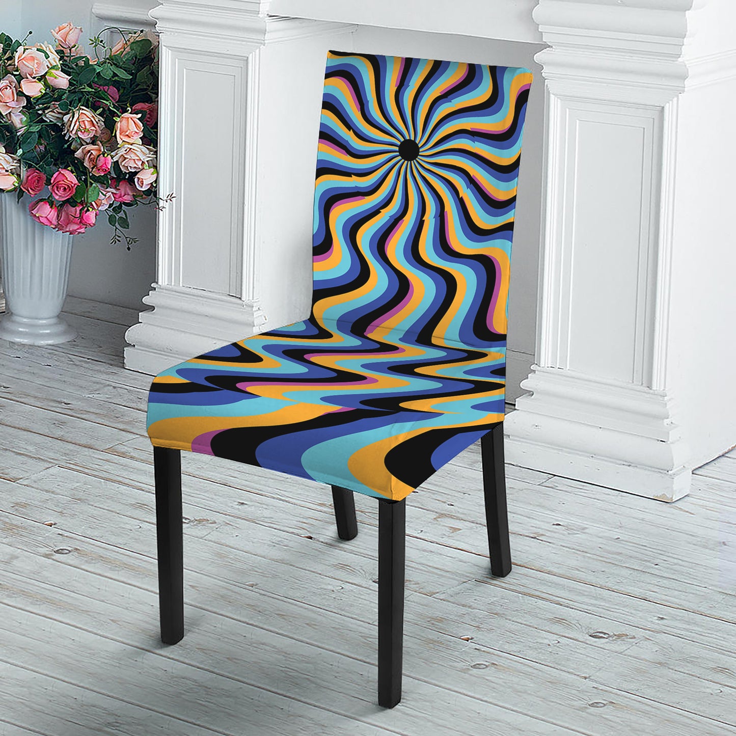 Psychedelic Illusory Motion Print Dining Chair Slipcover