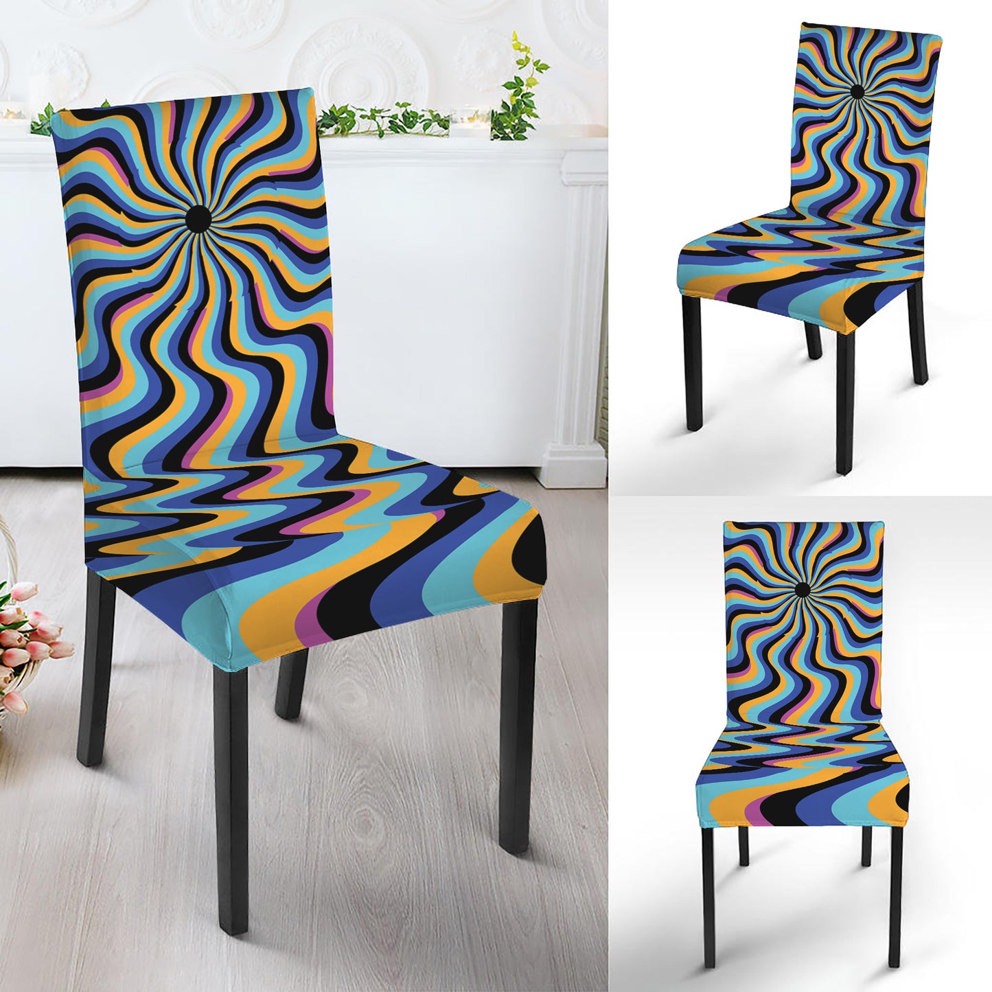 Psychedelic Illusory Motion Print Dining Chair Slipcover