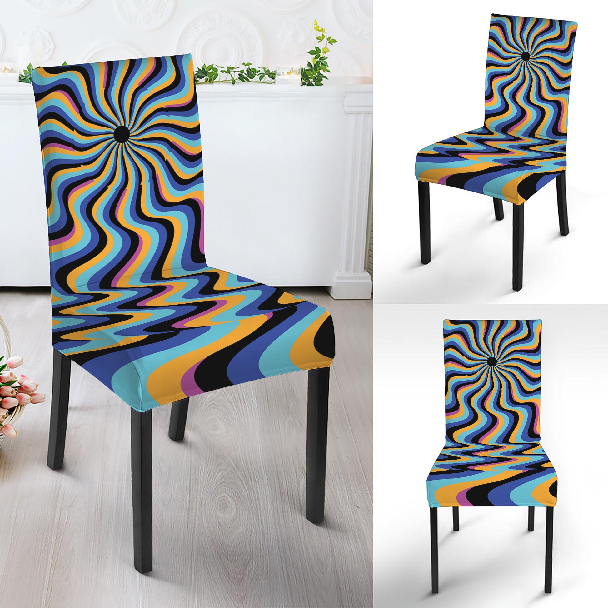 Psychedelic Illusory Motion Print Dining Chair Slipcover