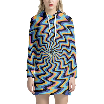 Psychedelic Illusory Motion Print Hoodie Dress