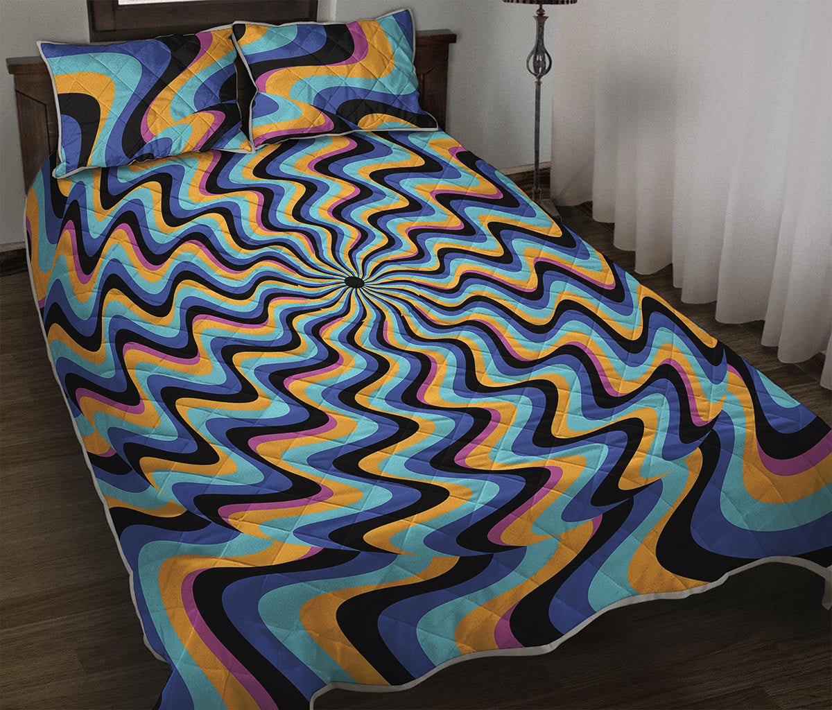Psychedelic Illusory Motion Print Quilt Bed Set
