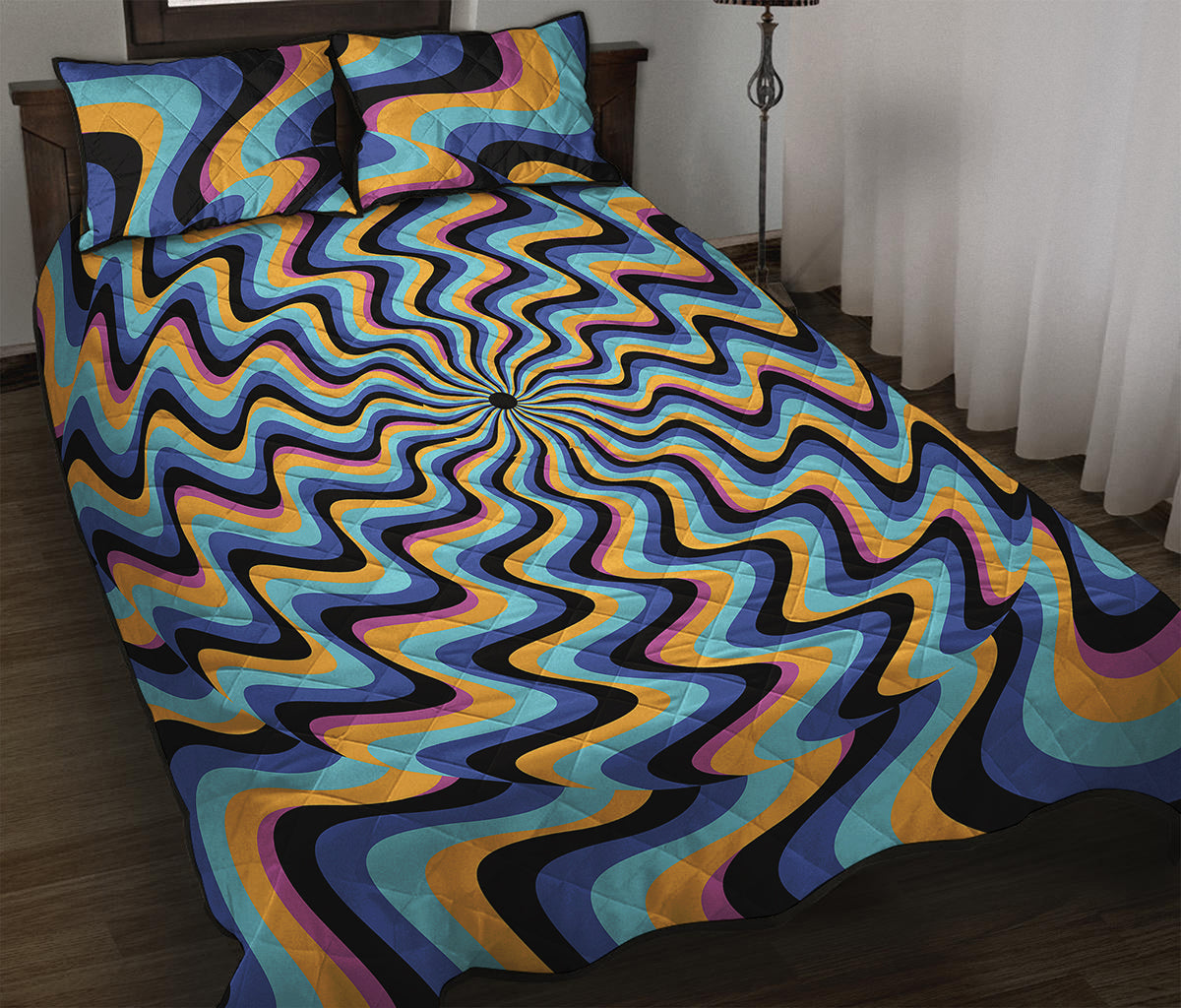 Psychedelic Illusory Motion Print Quilt Bed Set