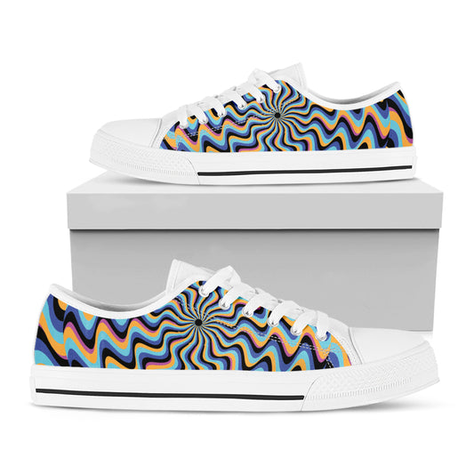 Psychedelic Illusory Motion Print White Low Top Shoes