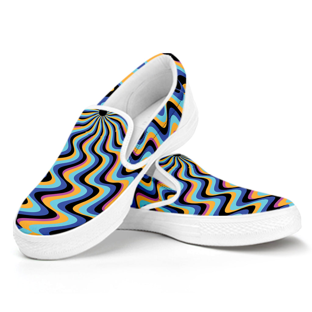 Psychedelic Illusory Motion Print White Slip On Shoes