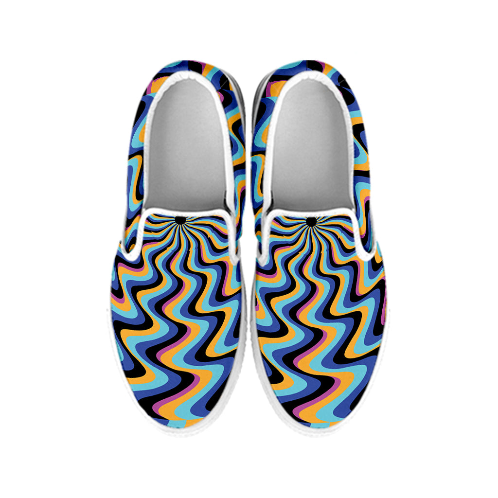 Psychedelic Illusory Motion Print White Slip On Shoes