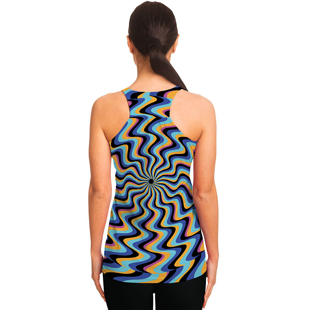Psychedelic Illusory Motion Print Women's Racerback Tank Top