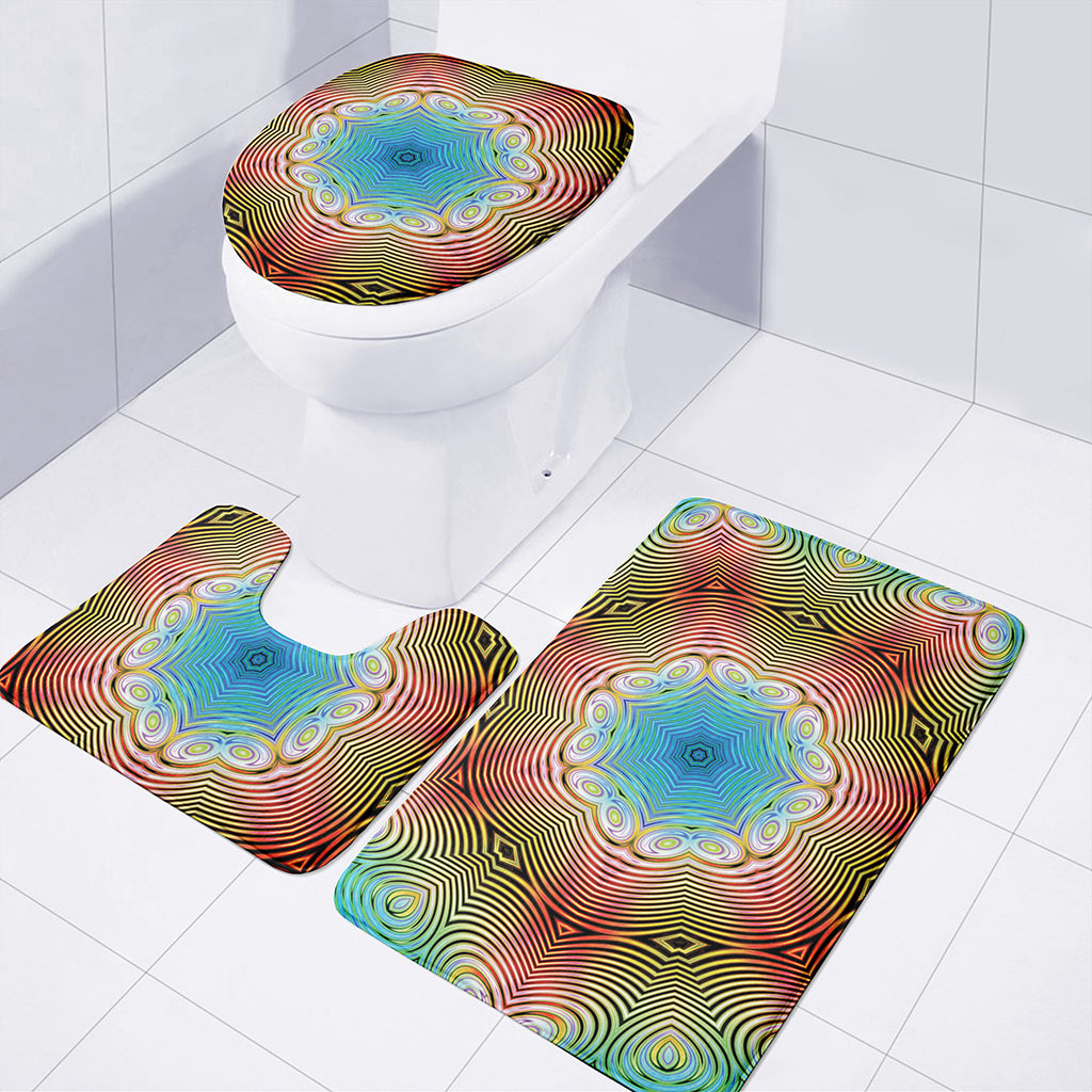 Psychedelic Kaleidoscope Print 3 Piece Bath Mat Set