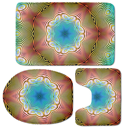 Psychedelic Kaleidoscope Print 3 Piece Bath Mat Set