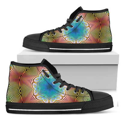 Psychedelic Kaleidoscope Print Black High Top Shoes