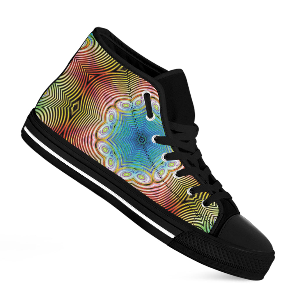 Psychedelic Kaleidoscope Print Black High Top Shoes