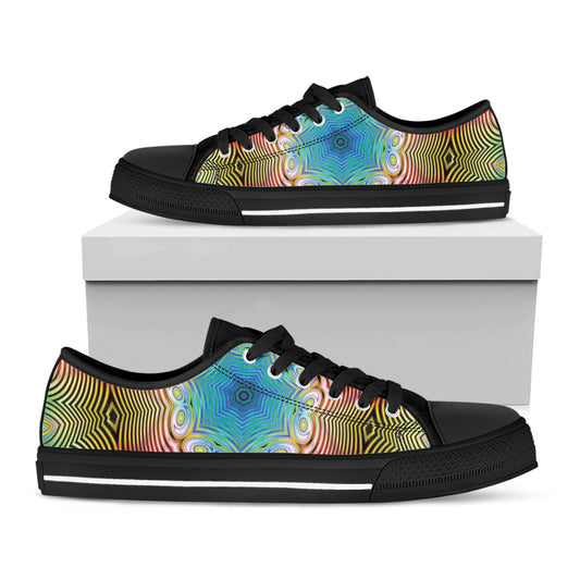 Psychedelic Kaleidoscope Print Black Low Top Shoes