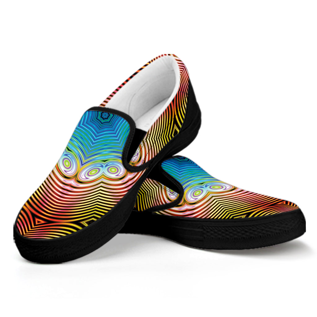Psychedelic Kaleidoscope Print Black Slip On Shoes