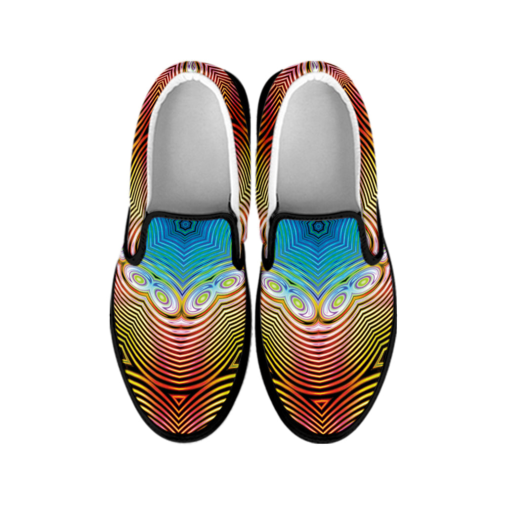 Psychedelic Kaleidoscope Print Black Slip On Shoes