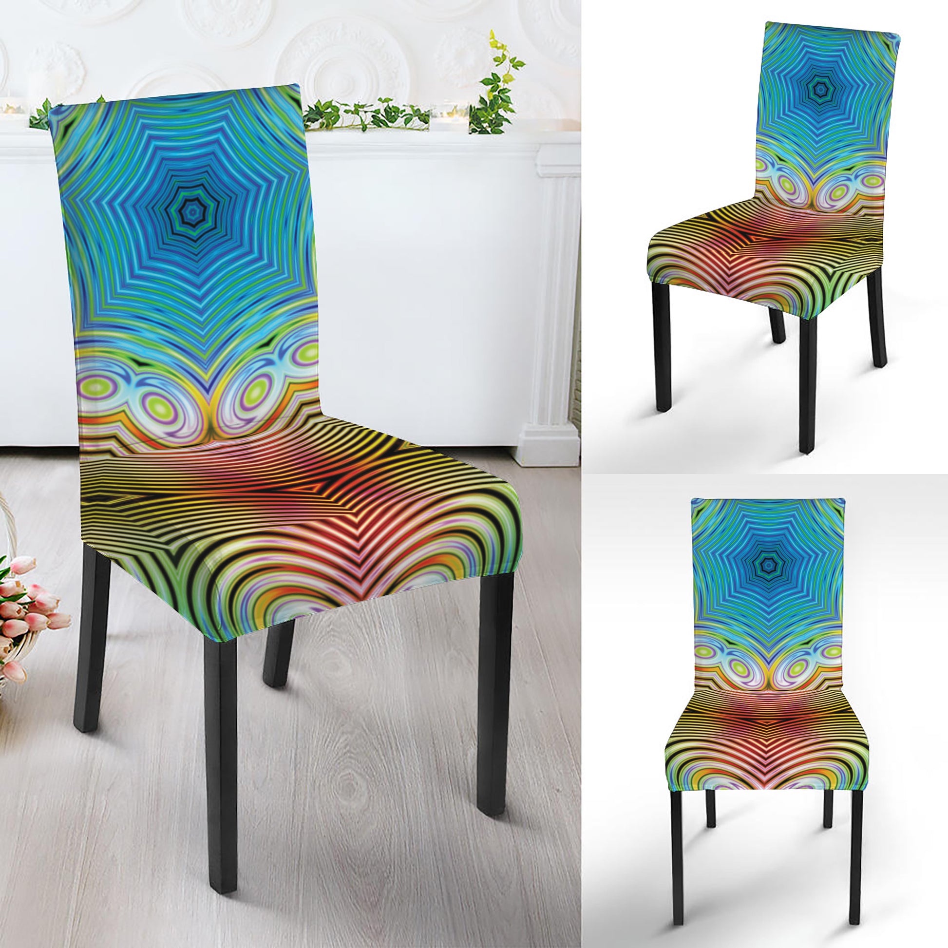Psychedelic Kaleidoscope Print Dining Chair Slipcover