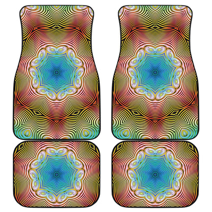 Psychedelic Kaleidoscope Print Front and Back Car Floor Mats