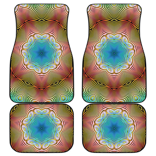 Psychedelic Kaleidoscope Print Front and Back Car Floor Mats