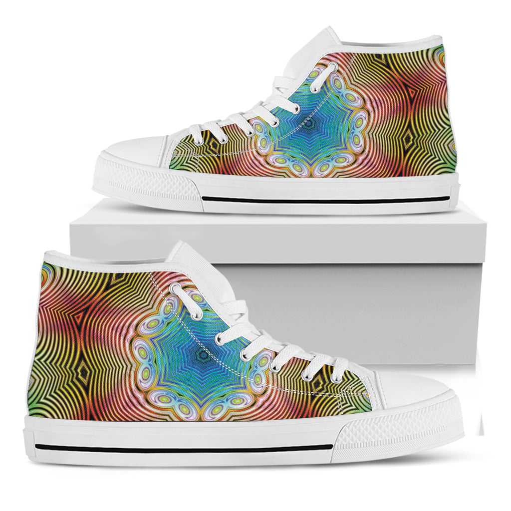 Psychedelic Kaleidoscope Print White High Top Shoes