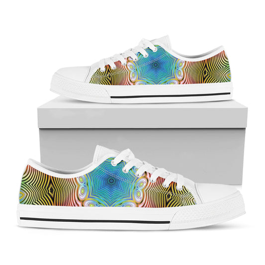Psychedelic Kaleidoscope Print White Low Top Shoes