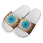 Psychedelic Kaleidoscope Print White Slide Sandals