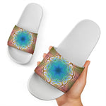 Psychedelic Kaleidoscope Print White Slide Sandals