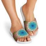 Psychedelic Kaleidoscope Print White Slide Sandals