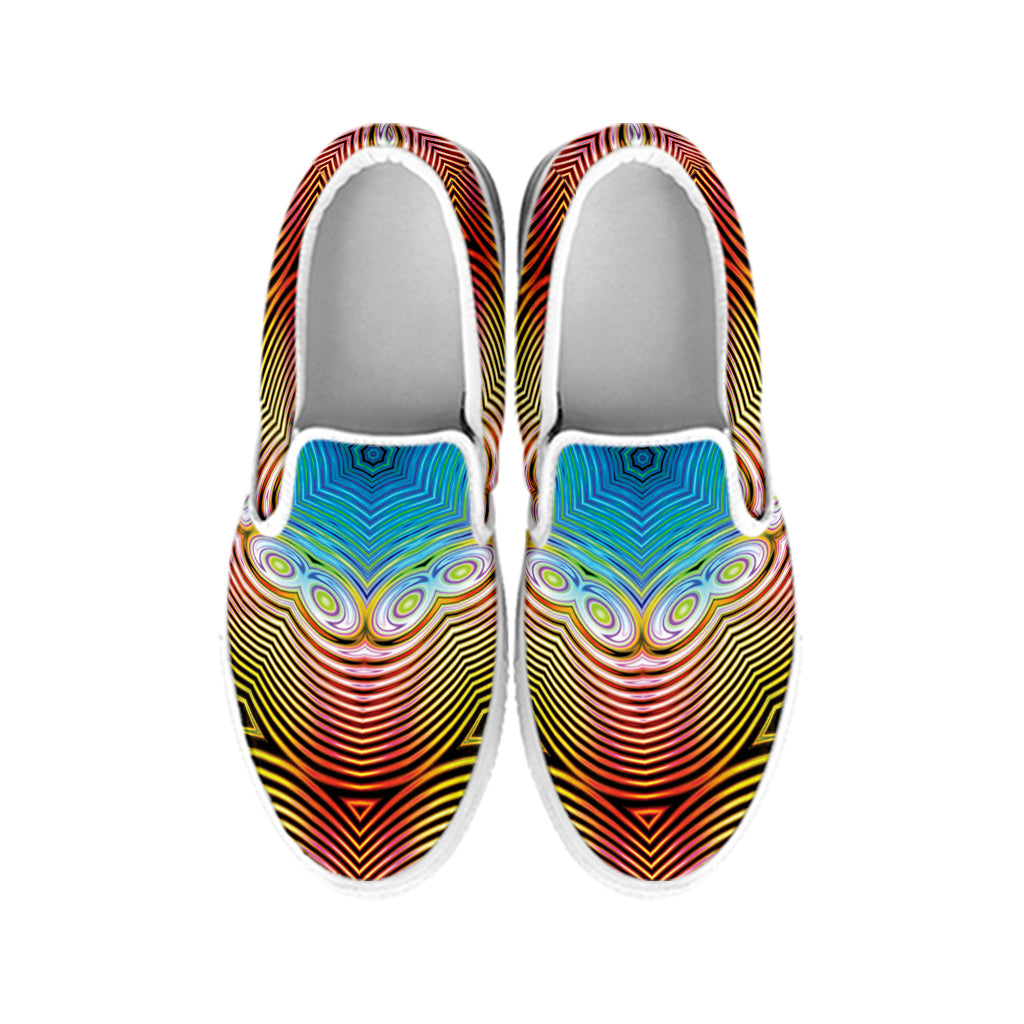 Psychedelic Kaleidoscope Print White Slip On Shoes