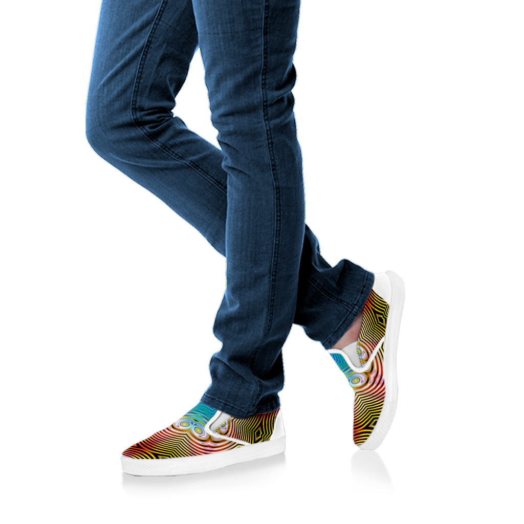 Psychedelic Kaleidoscope Print White Slip On Shoes