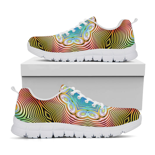 Psychedelic Kaleidoscope Print White Sneakers