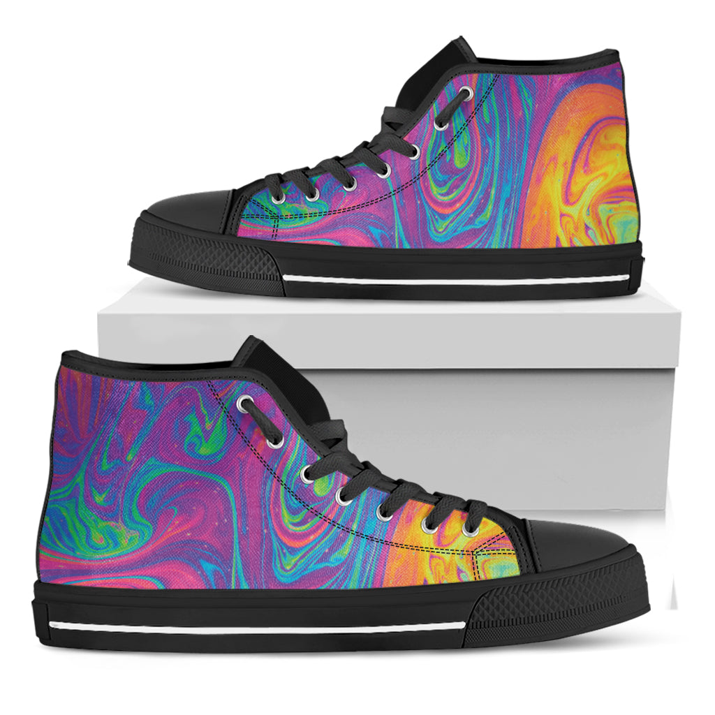 Psychedelic Liquid Print Black High Top Shoes