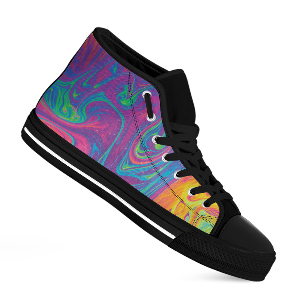 Psychedelic Liquid Print Black High Top Shoes