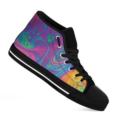 Psychedelic Liquid Print Black High Top Shoes