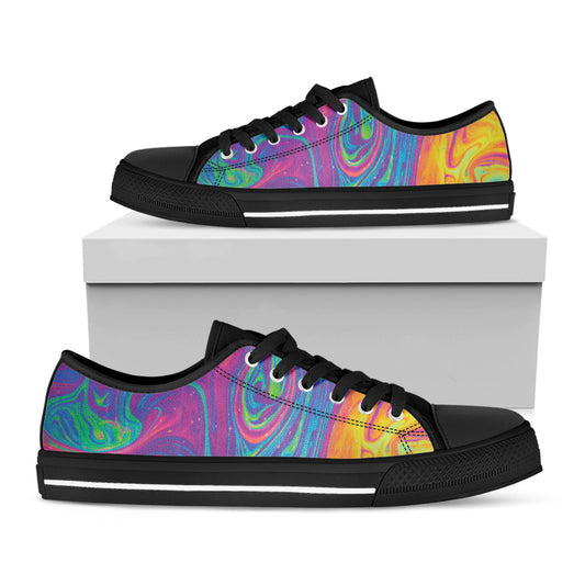 Psychedelic Liquid Print Black Low Top Shoes