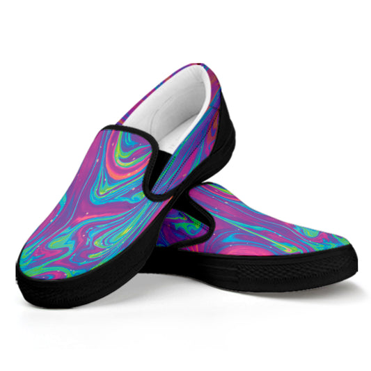 Psychedelic Liquid Print Black Slip On Shoes