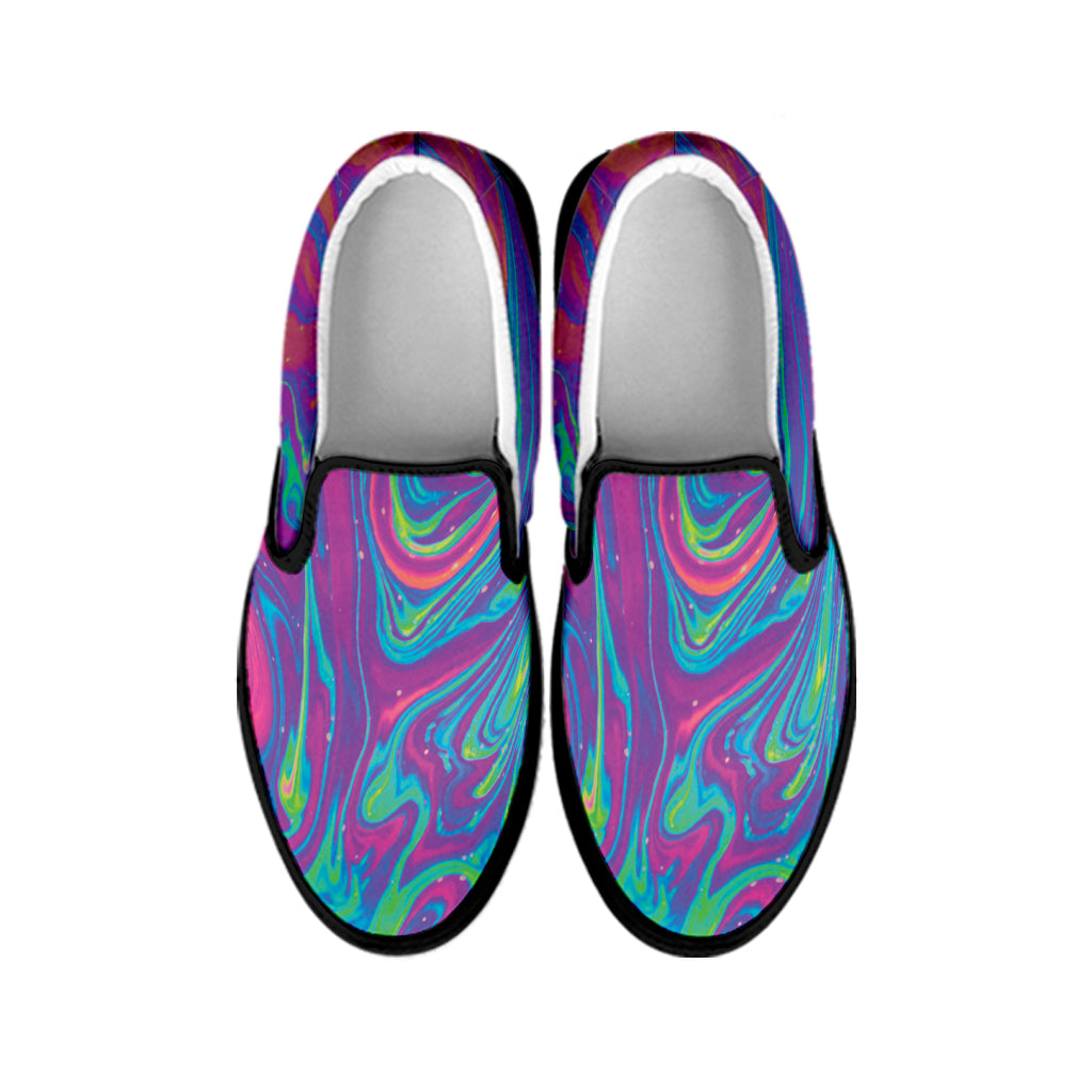 Psychedelic Liquid Print Black Slip On Shoes