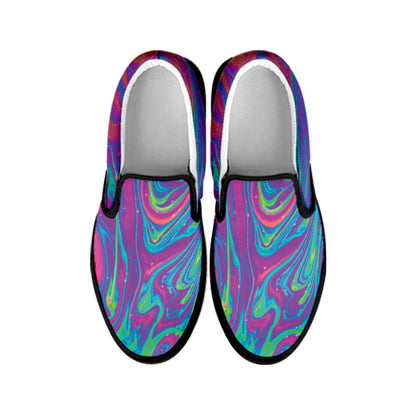 Psychedelic Liquid Print Black Slip On Shoes
