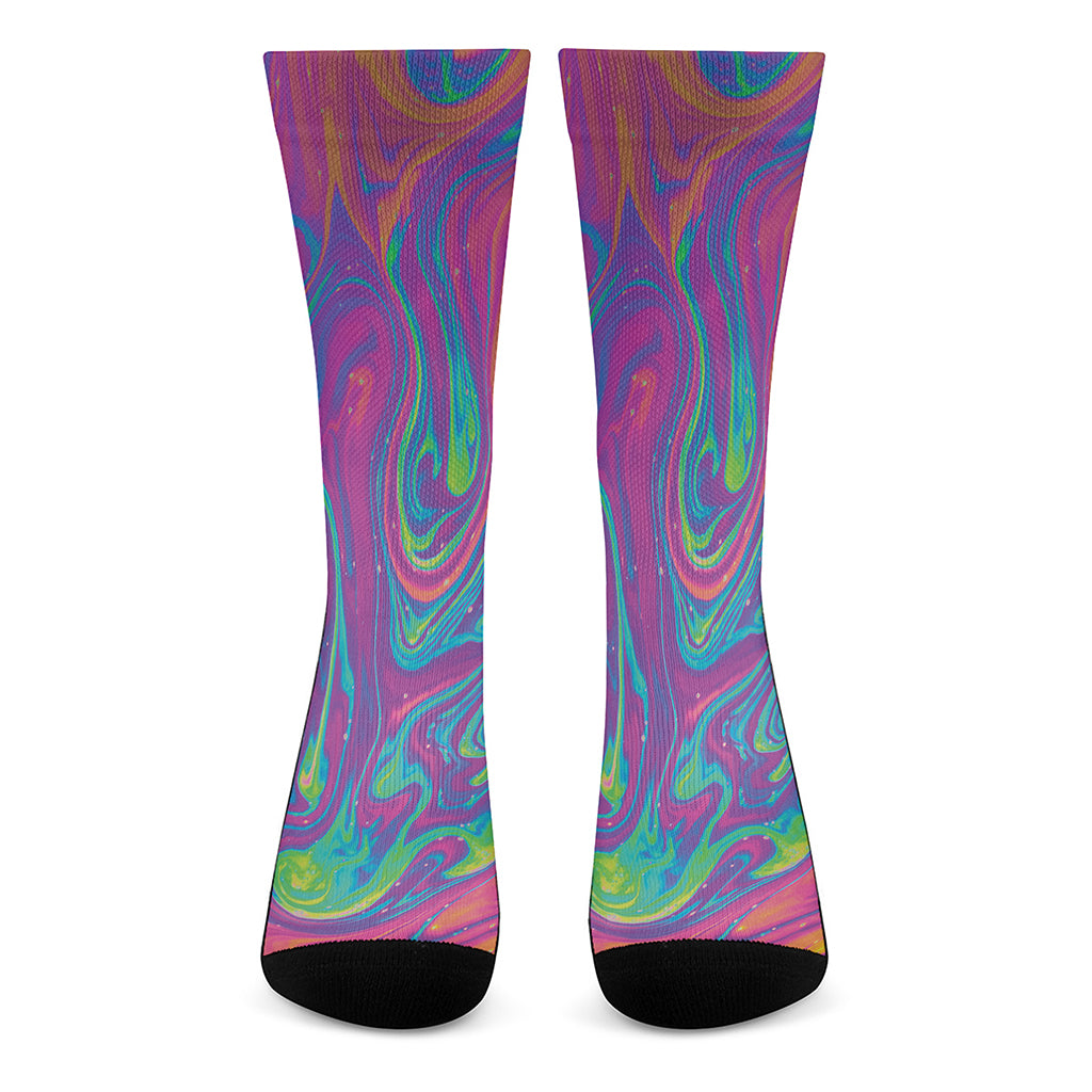 Psychedelic Liquid Print Crew Socks