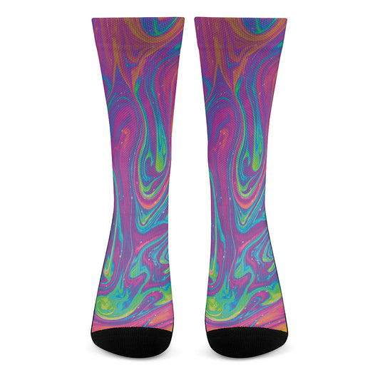 Psychedelic Liquid Print Crew Socks