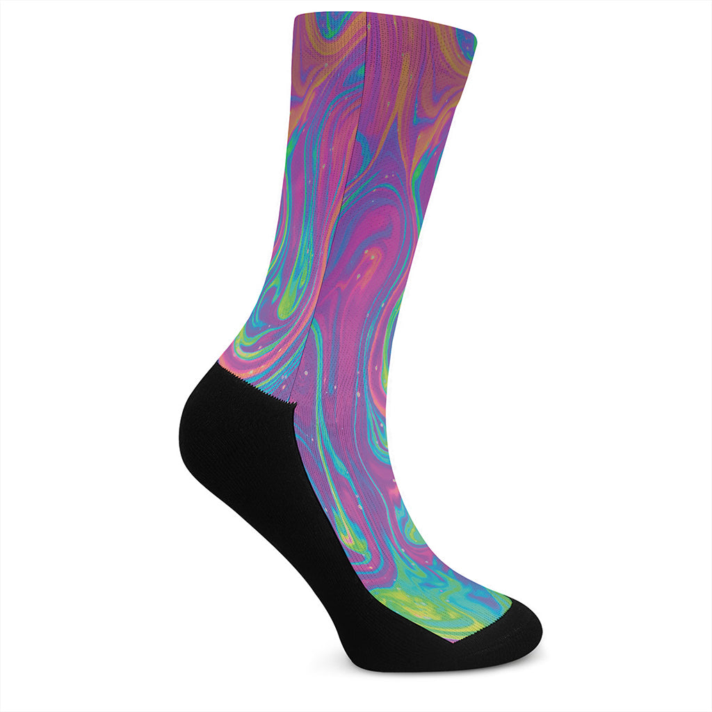 Psychedelic Liquid Print Crew Socks