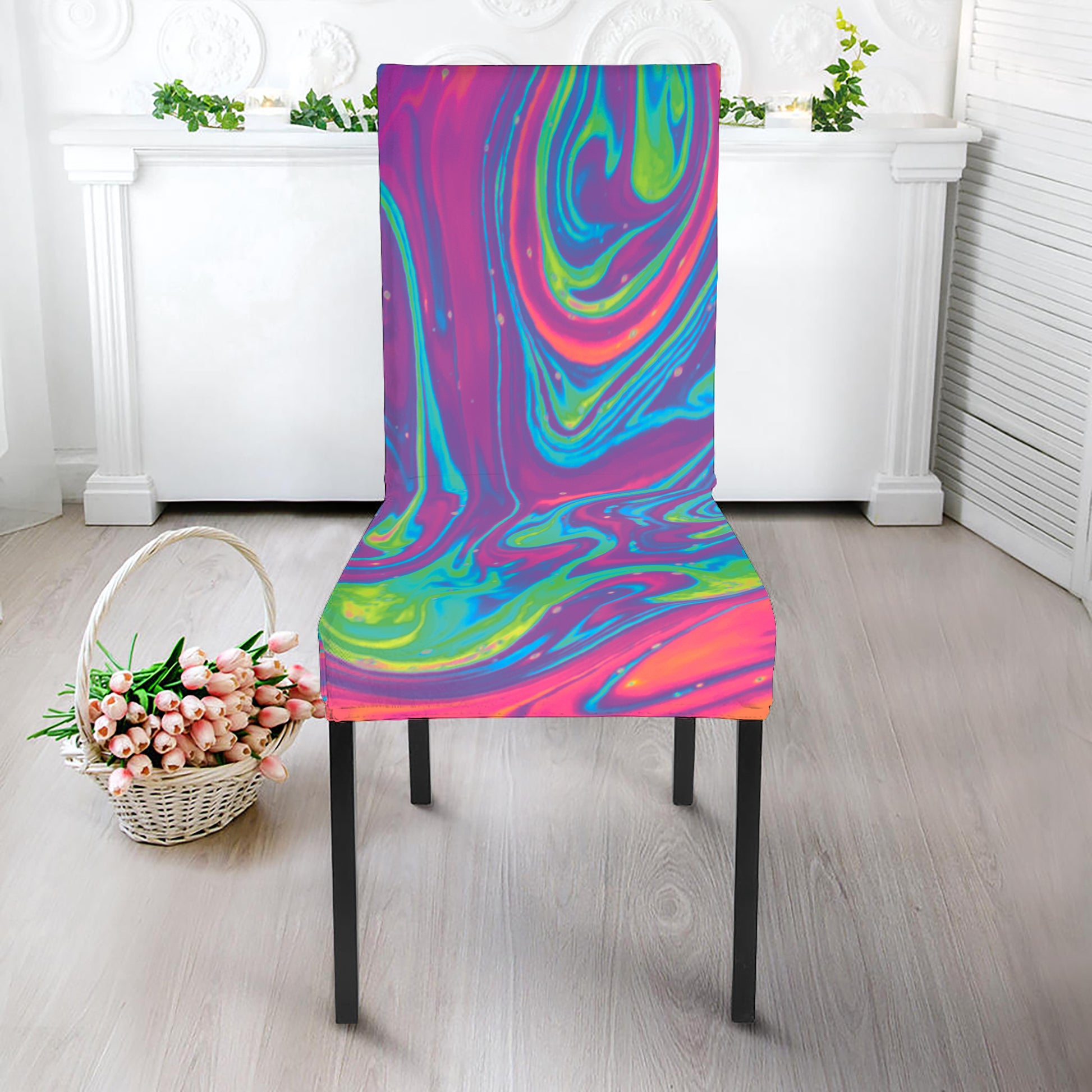 Psychedelic Liquid Print Dining Chair Slipcover