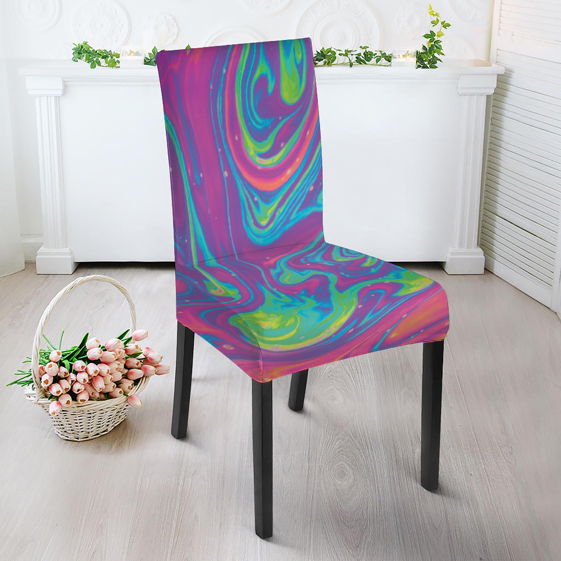 Psychedelic Liquid Print Dining Chair Slipcover