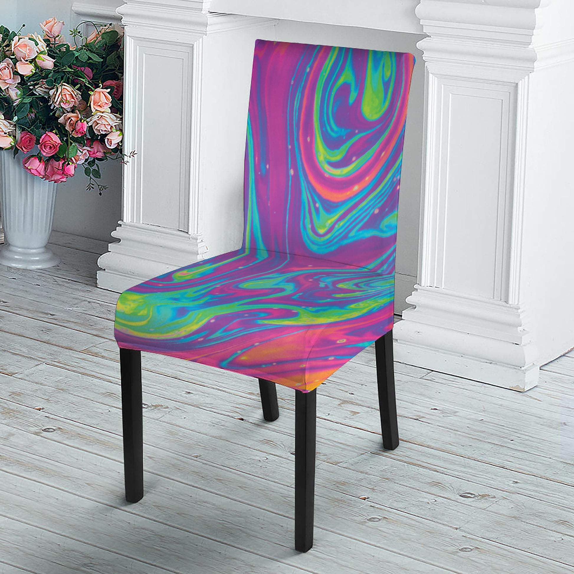 Psychedelic Liquid Print Dining Chair Slipcover